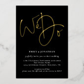 おしゃれなブラックの招待状　「私たちと一緒に」ゴールドの箔押し文字 箔招待状 (正面)