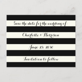 おしゃれなブラックアイボリーストライプ 結婚式 Save the date シーズンポストカード