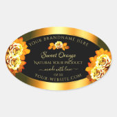 おしゃれなブラックオレンジ製品ラベル 開花するバラ 楕円形シール (正面)