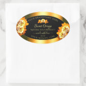 おしゃれなブラックオレンジ製品ラベル 開花するバラ 楕円形シール (バッグ)