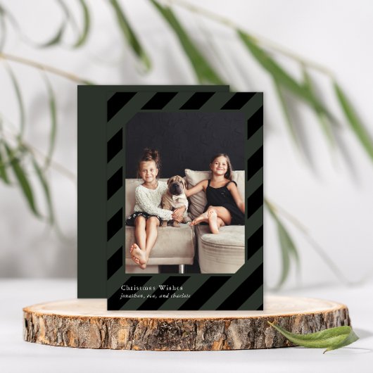 おしゃれなブラッククリスマスストライプシンプルフォト シーズンカード