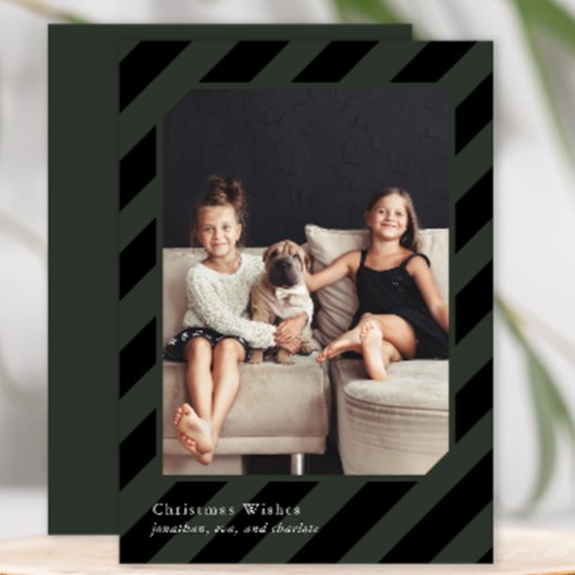 おしゃれなブラッククリスマスストライプシンプルフォト シーズンカード