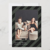 おしゃれなブラッククリスマスストライプシンプルフォト シーズンカード (正面)