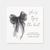 おしゃれなブラックコケッタボウ ウォーターカラー ブライダルシャワー スタンダードカクテルナプキン (正面)