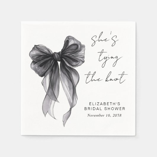おしゃれなブラックコケッタボウ ウォーターカラー ブライダルシャワー スタンダードカクテルナプキン (正面)
