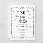 おしゃれなブラックコケッテボウ 30歳の誕生日 招待状 (正面)