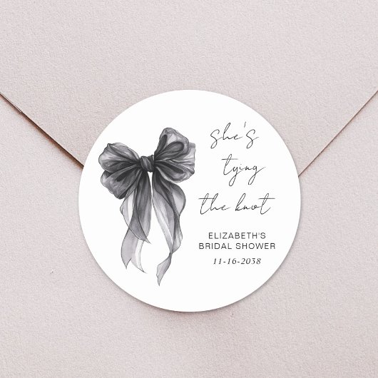 おしゃれなブラックコケット ボウ ウォーターカラー ブライダルシャワー ラウンドシール