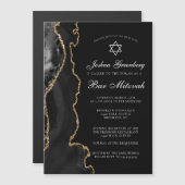 おしゃれなブラックゴールドのアゲート バー ミッツヴァ パーティー マグネット招待状 (正面/裏面)