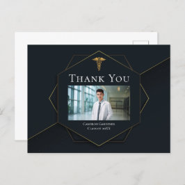 おしゃれなブラックゴールドの医学部写真卒業式 ポストカード