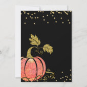 おしゃれなブラックゴールドの輝くパンプキンベイビーシャワー 招待状 (裏面)