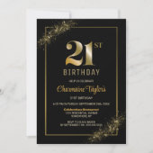おしゃれなブラックゴールドの21歳誕生日パーティー 招待状 (正面)
