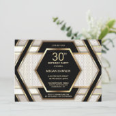 おしゃれなブラックゴールドの30歳誕生日パーティー 招待状 (スタンド正面)