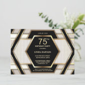 おしゃれなブラックゴールドの75歳誕生日パーティー 招待状 (スタンド正面)