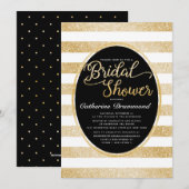 おしゃれなブラックゴールドグリッターカスタマイズされた結婚式前パーティー 招待状 (正面/裏面)