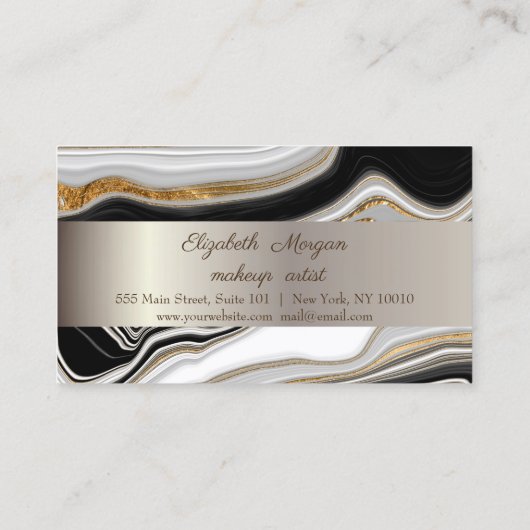 おしゃれなブラックゴールド大理石ストライプ ロイヤリティカード (裏面)