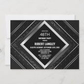 おしゃれなブラックシルバーの誕生日パーティー 招待状 (正面)