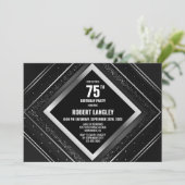 おしゃれなブラックシルバー 75歳の誕生日パーティー 招待状 (スタンド正面)