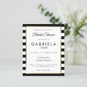 おしゃれなブラックストライプの結婚前お披露目招待状 (スタンド正面)