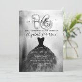 おしゃれなブラックドレス シルバーコンフェッティ スイート16 招待状 (スタンド正面)