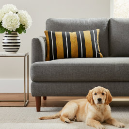 おしゃれなブラックホワイトゴールドのストライプアクセントピロー アクセントクッション