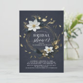 おしゃれなブラックホワイトゴールドの花輪 ブライダルシャワー 招待状 (スタンド正面)
