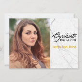 おしゃれなブラックホワイト大理石ゴールド写真卒業 招待状 (正面)