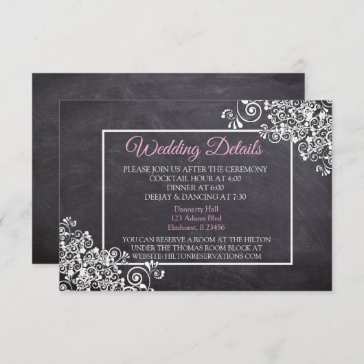 おしゃれなブラックボードのウェディング詳細カード エンクロージャーカード (正面/裏面)