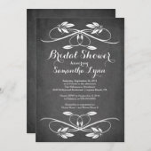 おしゃれなブラックボードの葉の装飾付き ブライダルシャワー 招待状 (正面/裏面)