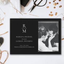 おしゃれなブラックモノグラム結婚式Save the Date写真