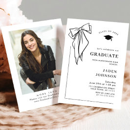 おしゃれなブラックリボン写真 卒業パーティー 招待状