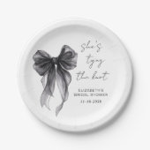 おしゃれなブラックリボン ウォーターカラー ブライダルシャワー ペーパープレート (正面)