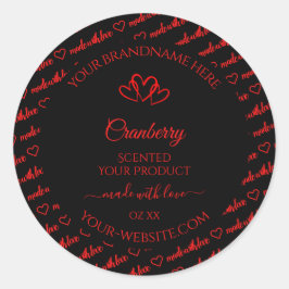 おしゃれなブラックレッドワードクラウド製品ラベルハート ラウンドシール