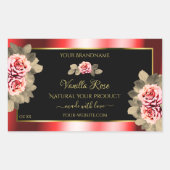 おしゃれなブラックレッド製品ラベル 花のかわいいバラ 長方形シール (正面)