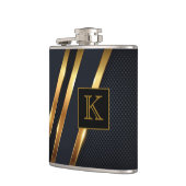 おしゃれなブラック＆ゴールドのストライプモノグラム フラスク (左)