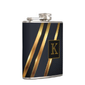 おしゃれなブラック＆ゴールドのストライプモノグラム フラスク (右)