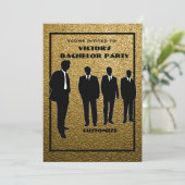 おしゃれなブラック＆ゴールドの独身パーティー 招待状 (スタンド正面)