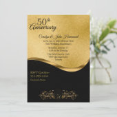 おしゃれなブラック＆ゴールドの50周年結婚記念日 招待状 (スタンド正面)