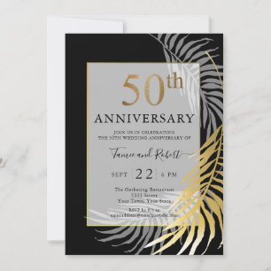 おしゃれなブラック ゴールド ホワイト 50周年 結婚記念日 招待状