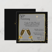 おしゃれなブラック＆ゴールド 50周年結婚記念日 招待状 (正面/裏面)