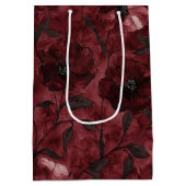 おしゃれなブラック バーガンディ レッド フラワーブライダルシャワー ミディアムペーパーバッグ (裏面)