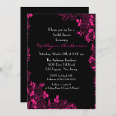おしゃれなブラック＆ピンクの花柄の結婚前お披露目パーティー招待状 招待状 (正面/裏面)