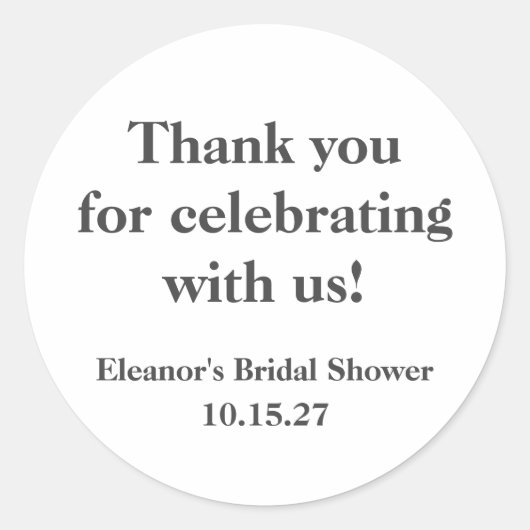 おしゃれなブラック＆ホワイトのカスタム ブライダルシャワー お礼 ラウンドシール (正面)