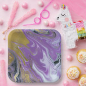 おしゃれなブラック＆ホワイトのスクエアペーパープレート ペーパープレート (パーティー)