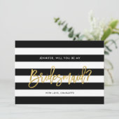 おしゃれなブラック＆ホワイトのストライプ　あなたは私のブライズメイドになってくれる？ 招待状 (スタンド正面)