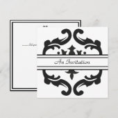 おしゃれなブラック＆ホワイトのダマスクカスタム招待状 招待状 (正面/裏面)