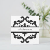 おしゃれなブラック＆ホワイトのダマスクカスタム招待状 招待状 (スタンド正面)