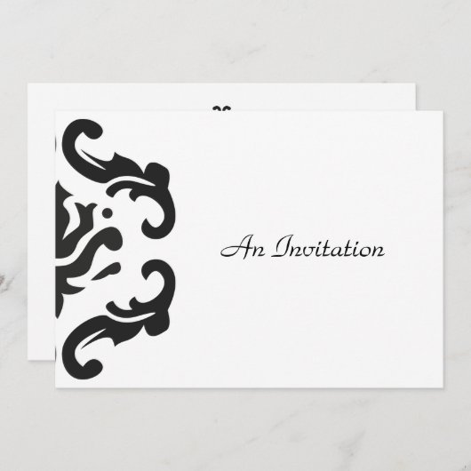 おしゃれなブラック＆ホワイトのダマスクカスタム招待状 招待状 (正面/裏面)