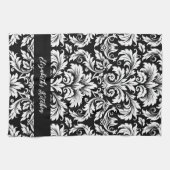 おしゃれなブラック&ホワイトのダマスク柄 キッチンタオル (横)