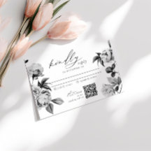 おしゃれなブラック＆ホワイトの花柄結婚式出欠確認カード