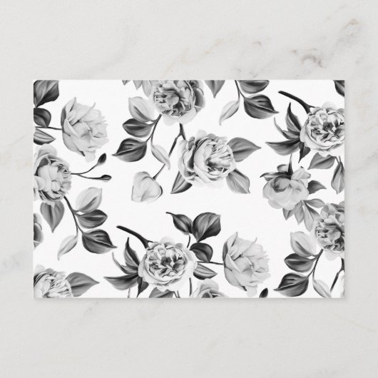おしゃれなブラック&ホワイトの花柄結婚式返信ハガキ エンクロージャーカード (裏面)